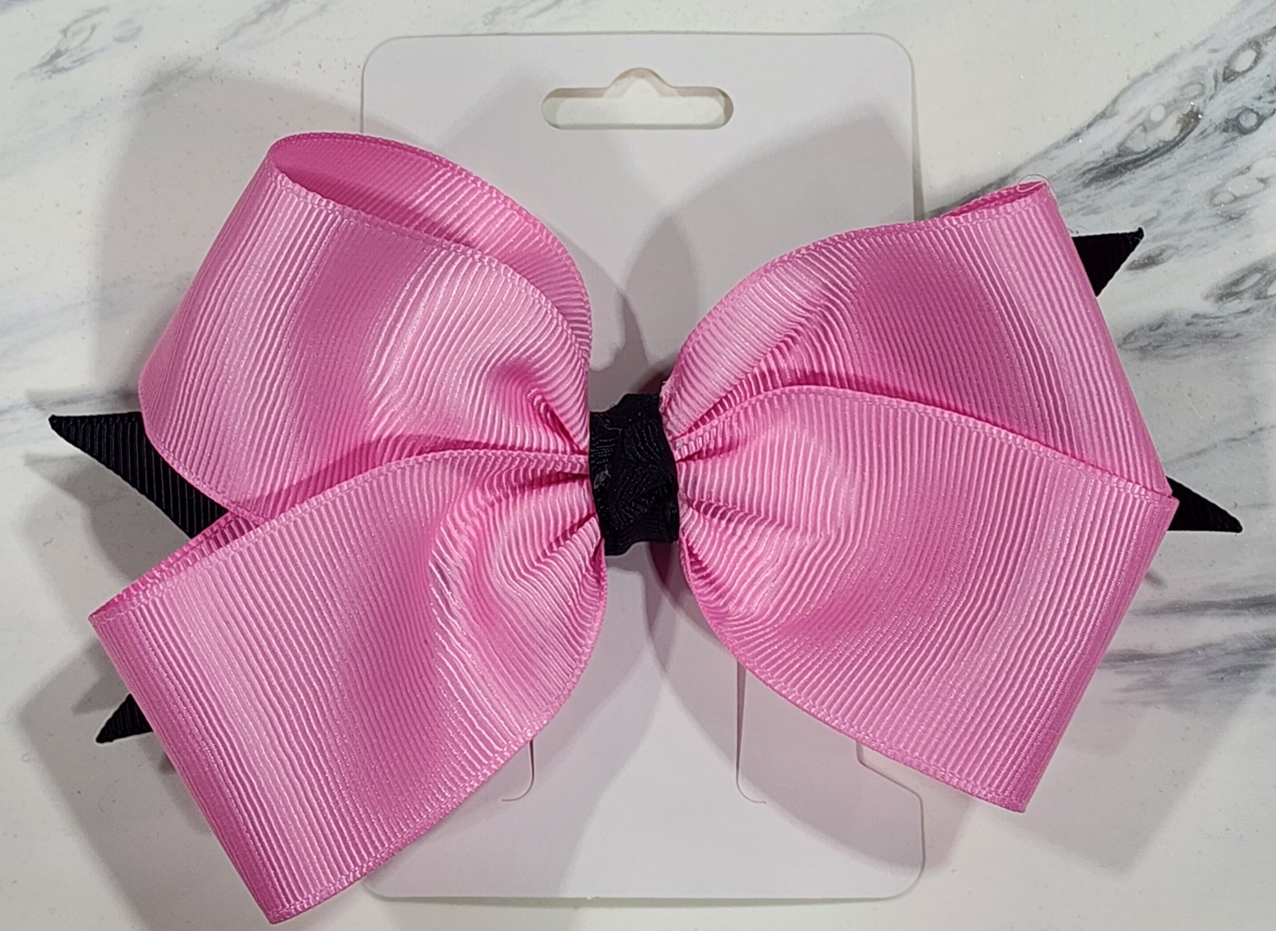 Girl's Ribbon Large Hairclip Bow - Pink & Black
