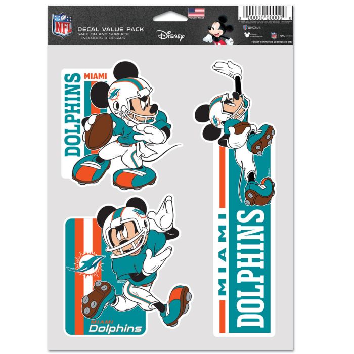 Miami Dolphins Disney Mickey Mouse Multi-Use 3 Pack Fan Decals