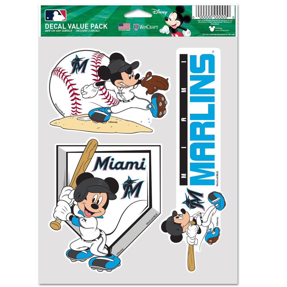Miami Marlins Disney Mickey Mouse Multi-Use 3 Pack Fan Decals