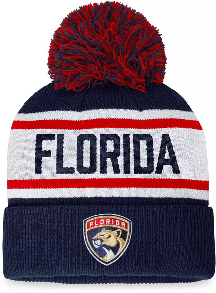 Florida Panthers Women's Fundamental Cuffed Pom Pom Beanie - Navy/White