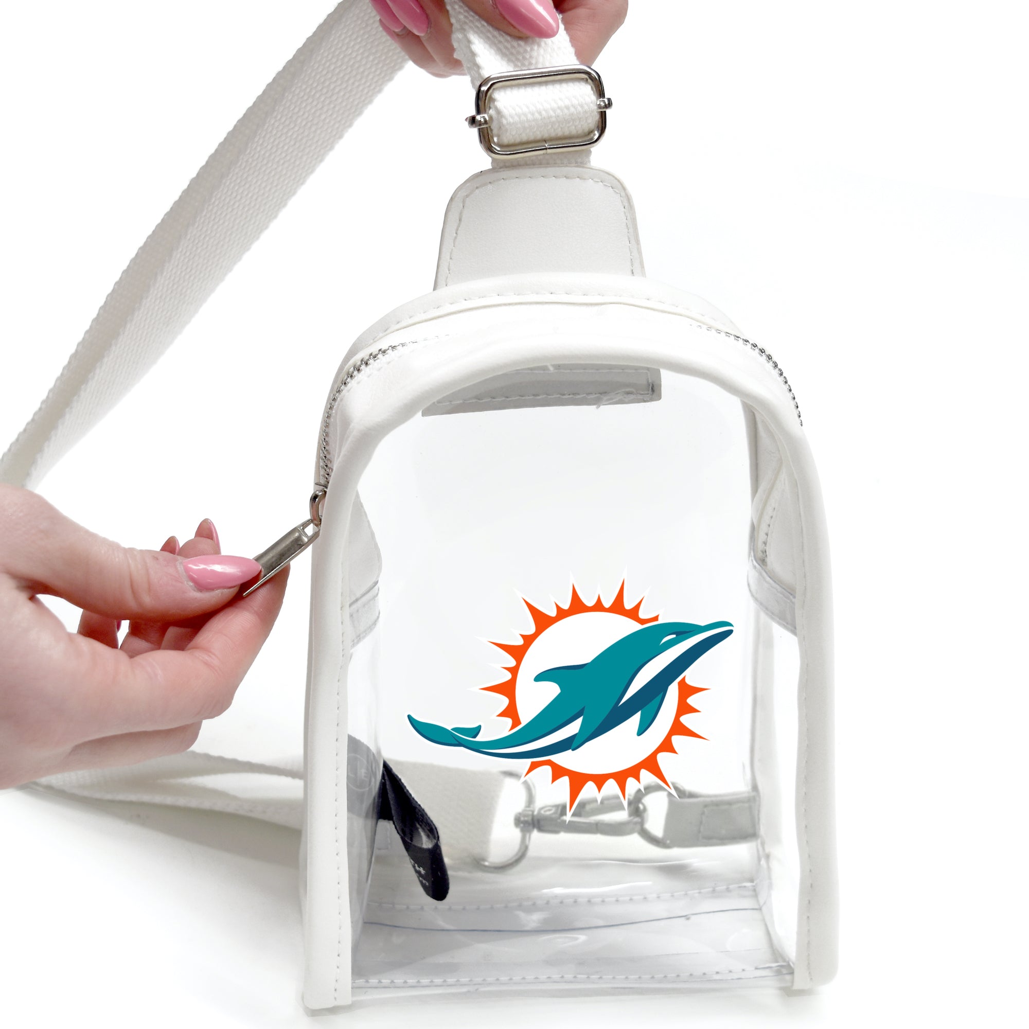Miami Dolphins Mini Sling Clear Bag - White Strap