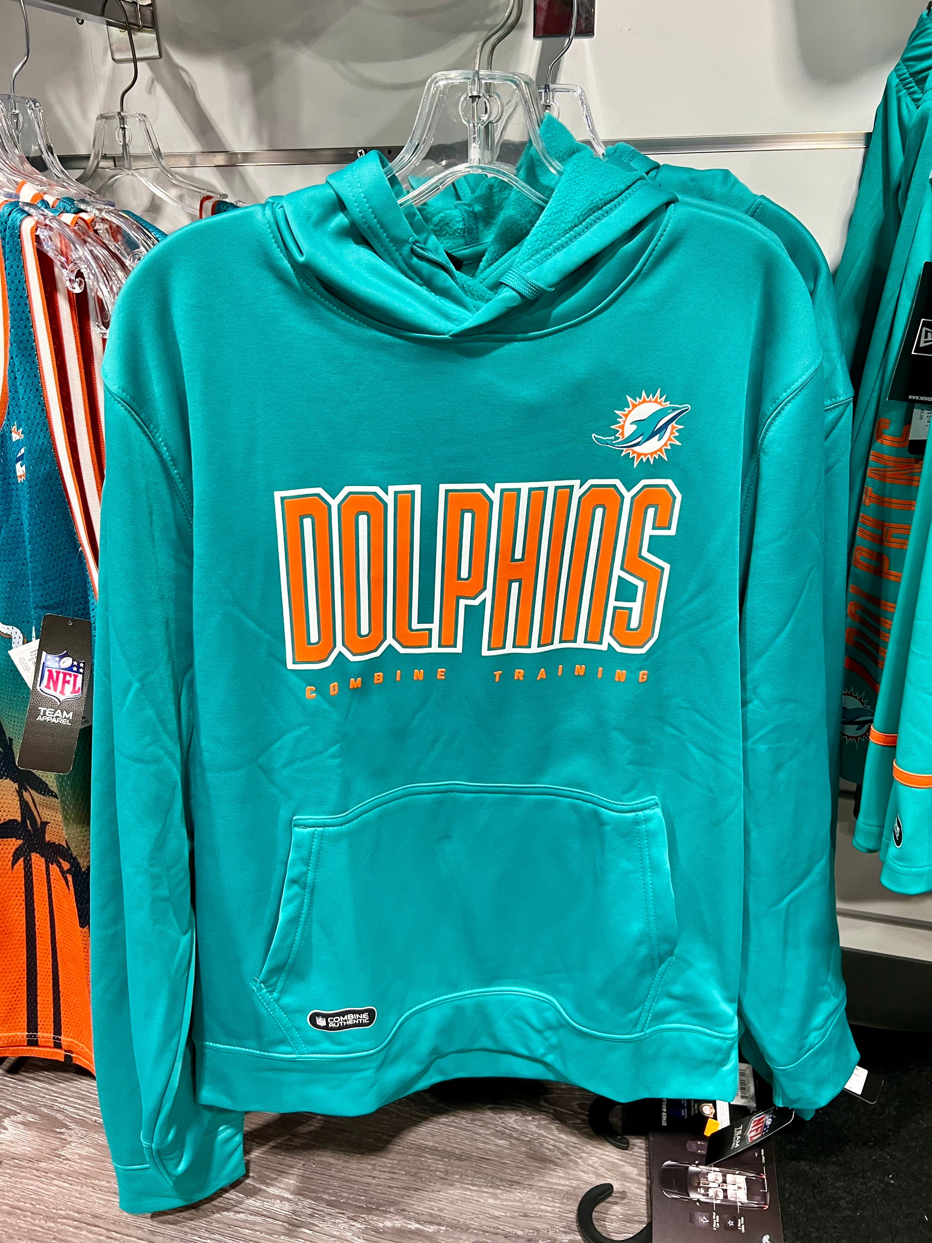 Miami Dolphins Wordmark Combine Training Pullover Hoodie with Pockets - Aqua