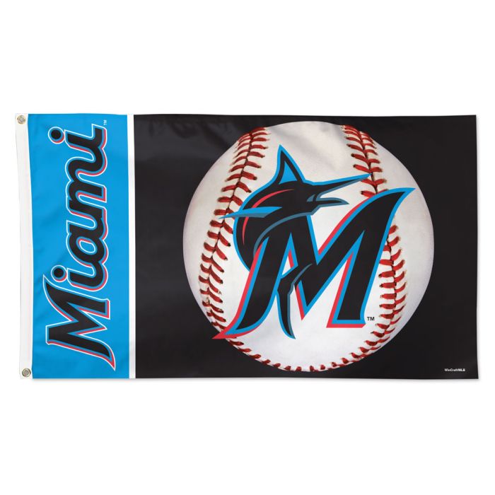 Miami Marlins Baseball 3 x 5 Deluxe Flag - Black/Electric Blue
