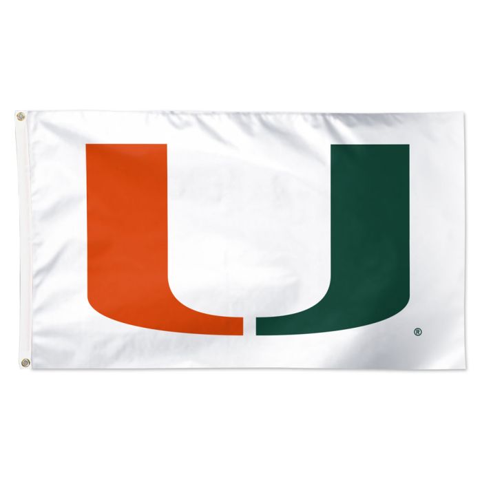 Miami Hurricanes Primary Logo 3'x5' Deluxe Flag - White