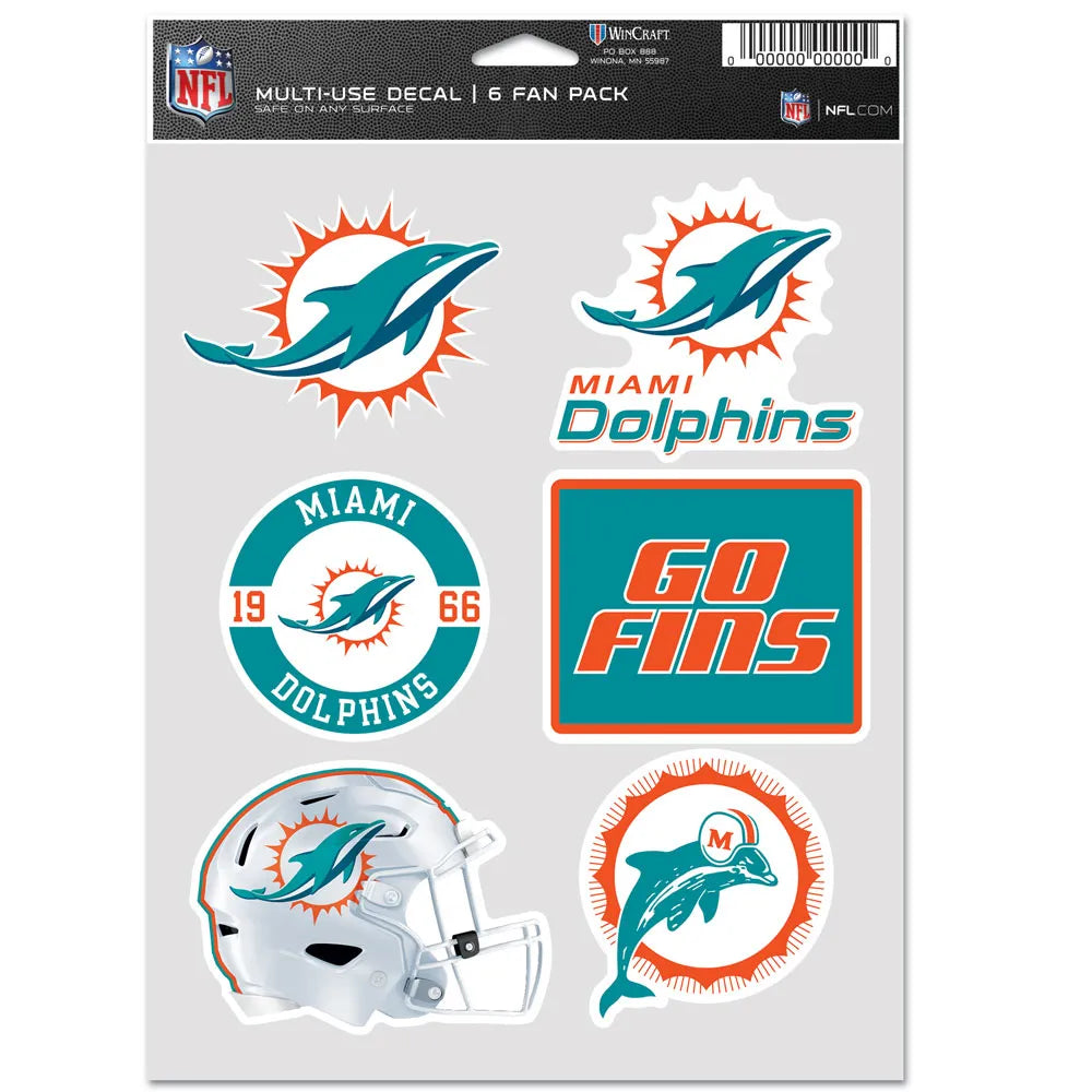 Miami Dolphins Football Multi-Use Decal 6 Pack