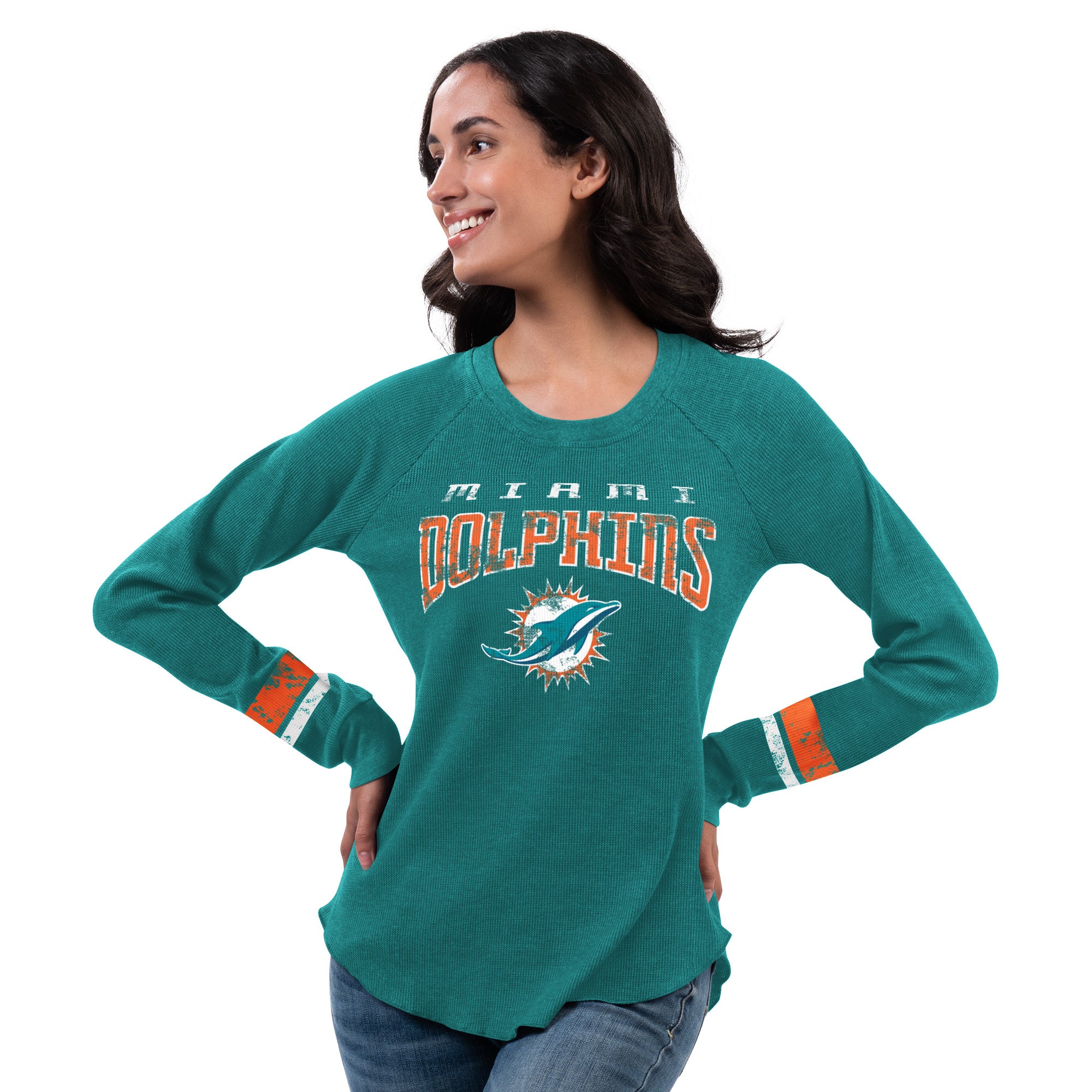 Miami Dolphins Women's GIII Icy Waffle Long Sleeve T-Shirt - Aqua