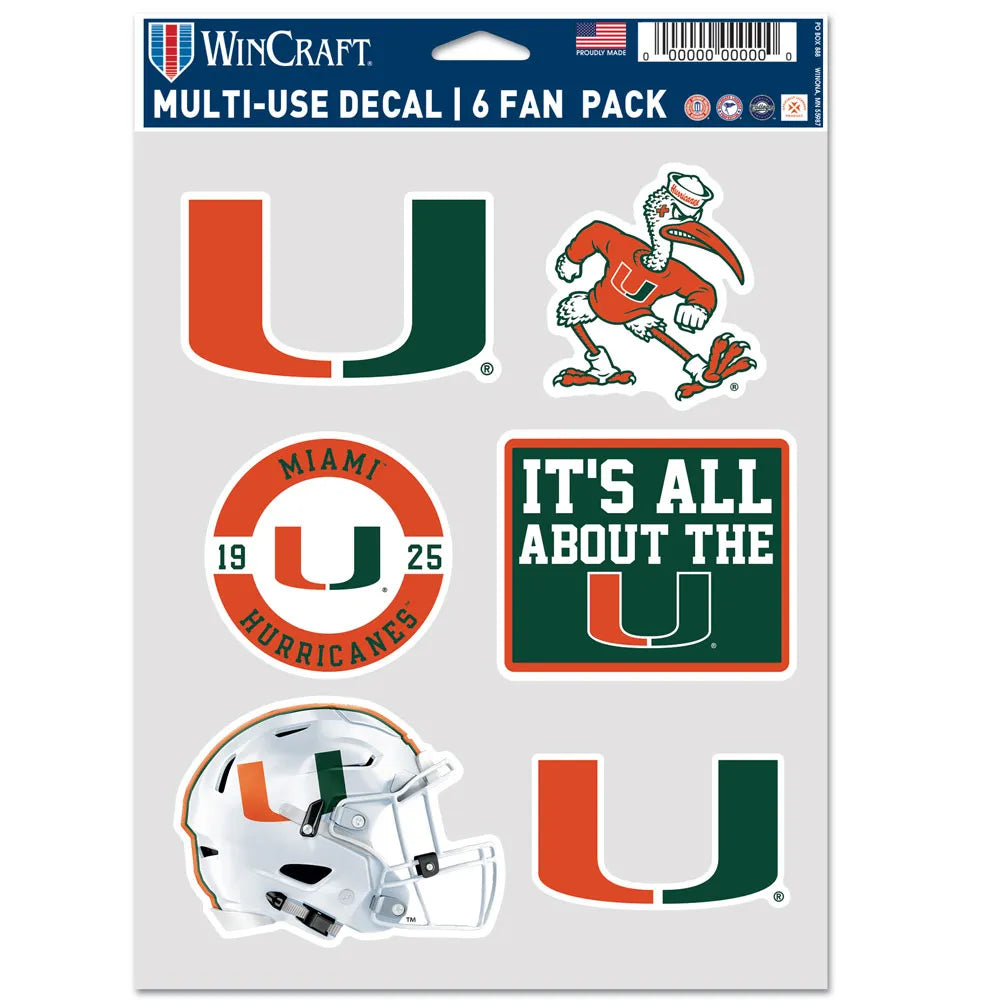 Miami Hurricanes Football Multi-Use Decal 6 Pack