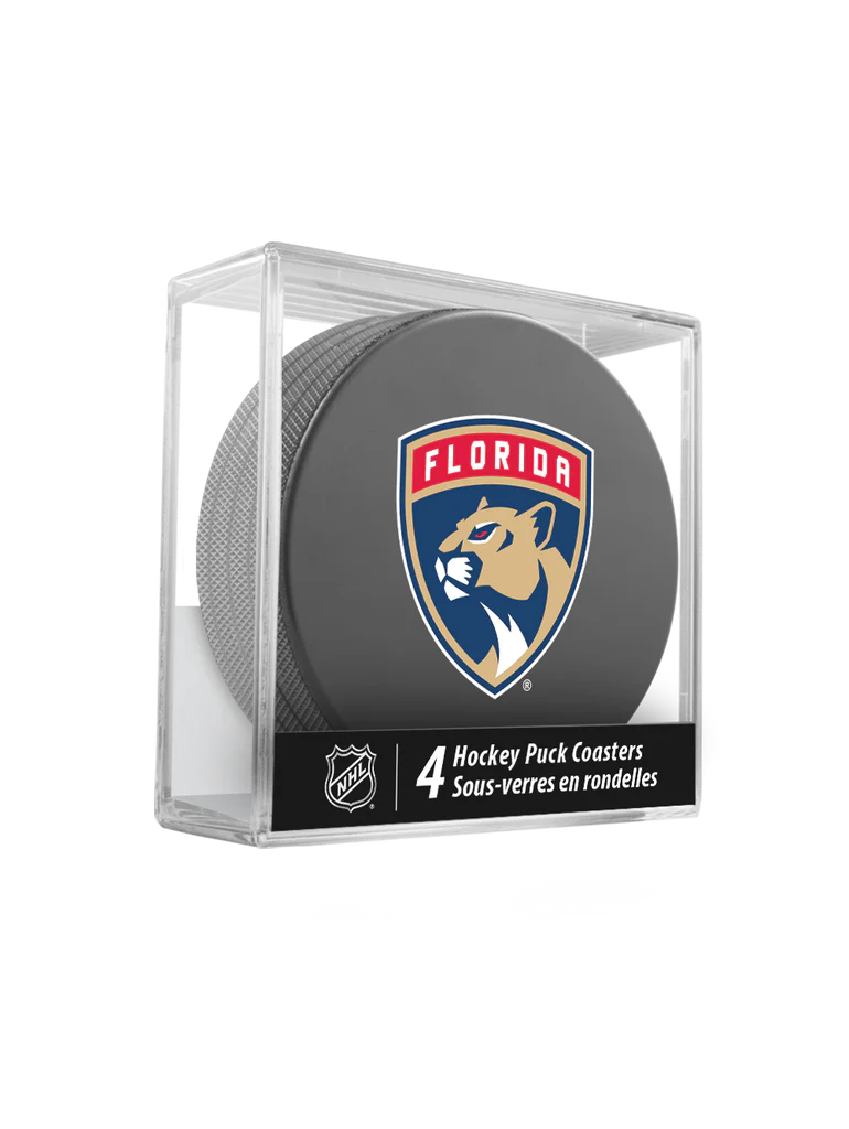 Florida Panthers Hockey Puck Drink Coasters (4-Pack) In Cube - Black