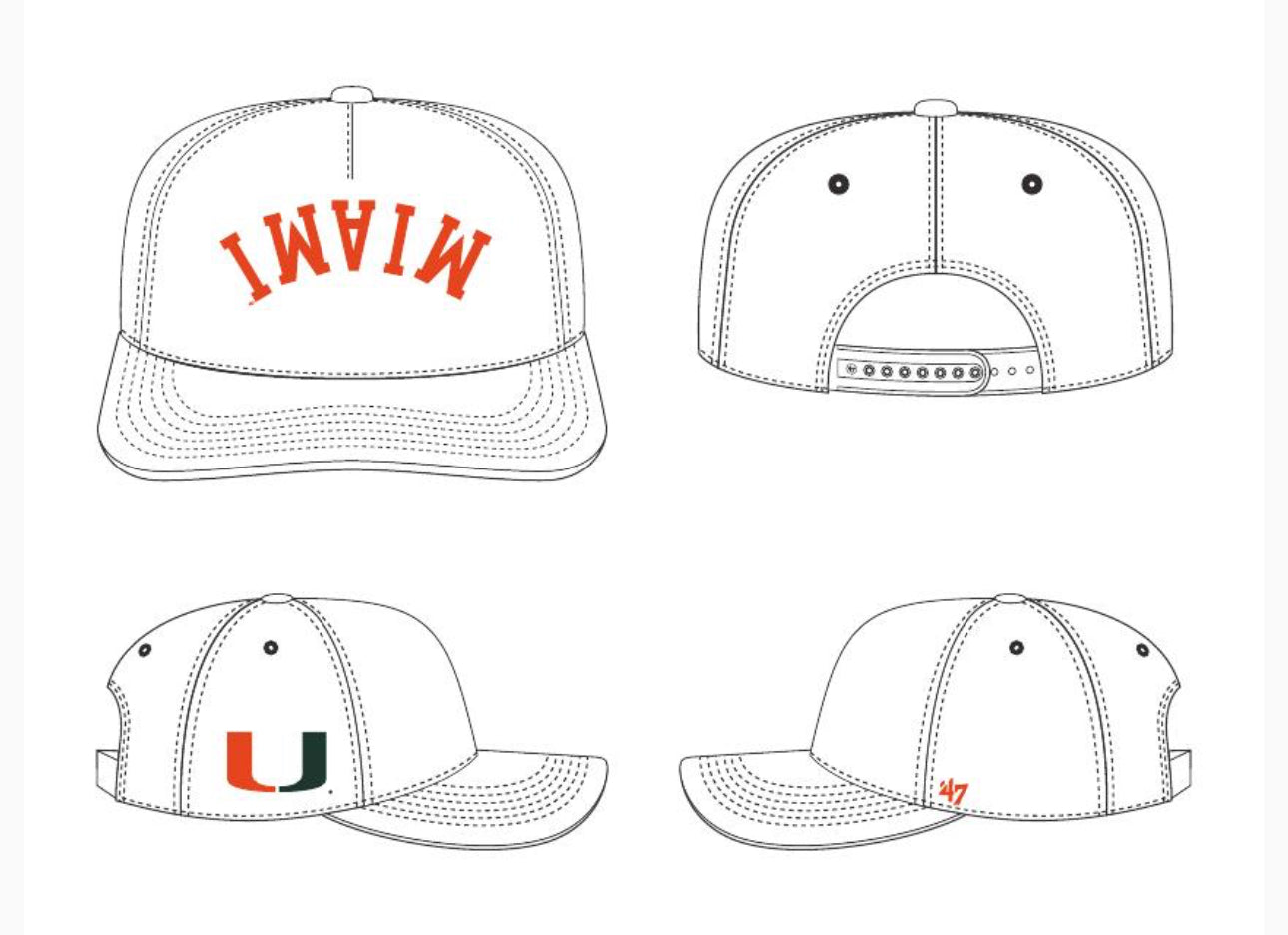 Miami Hurricanes 47 Brand Upside Down Hitch Hat - White