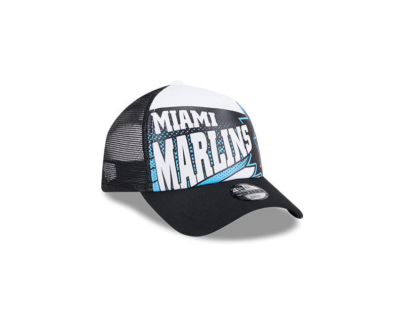 Miami Marlins New Era Kids Burst! Adjustable Foam Trucker Hat - Black/White