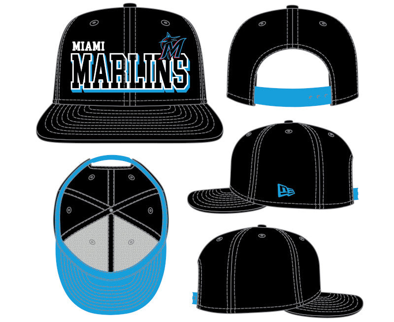 Miami Marlins New Era 9Fifty Gameday Adjustable Snapback Hat - Black