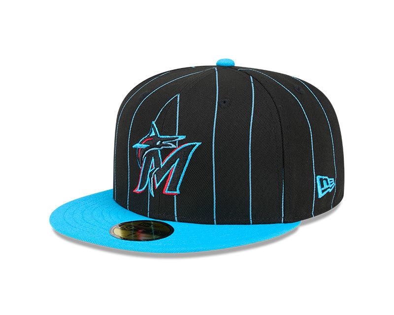 Miami Marlins New Era 59Fifty Throwback Pinstripes Fitted Hat - Black