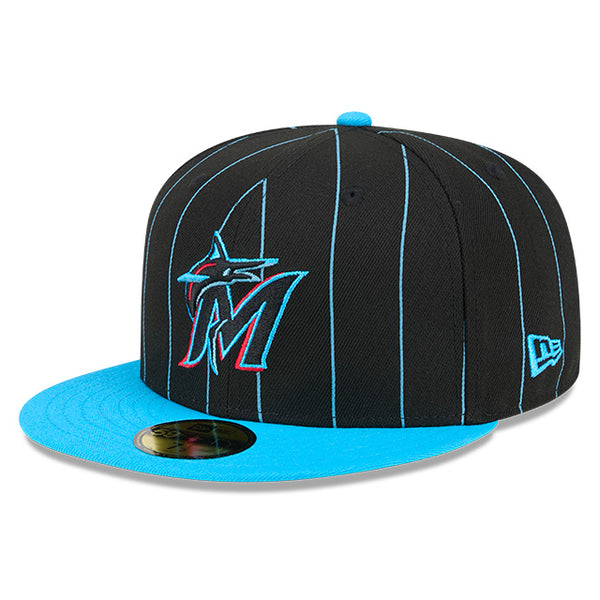 Miami Marlins New Era 59Fifty Throwback Pinstripes Fitted Hat - Black