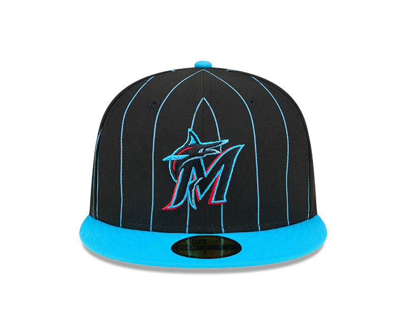 Miami Marlins New Era 59Fifty Throwback Pinstripes Fitted Hat - Black