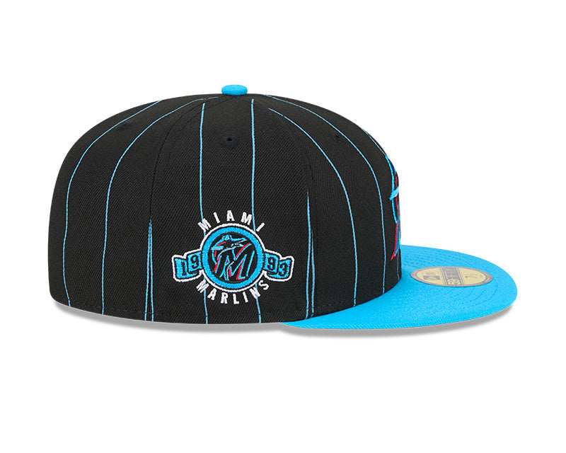 Miami Marlins New Era 59Fifty Throwback Pinstripes Fitted Hat - Black