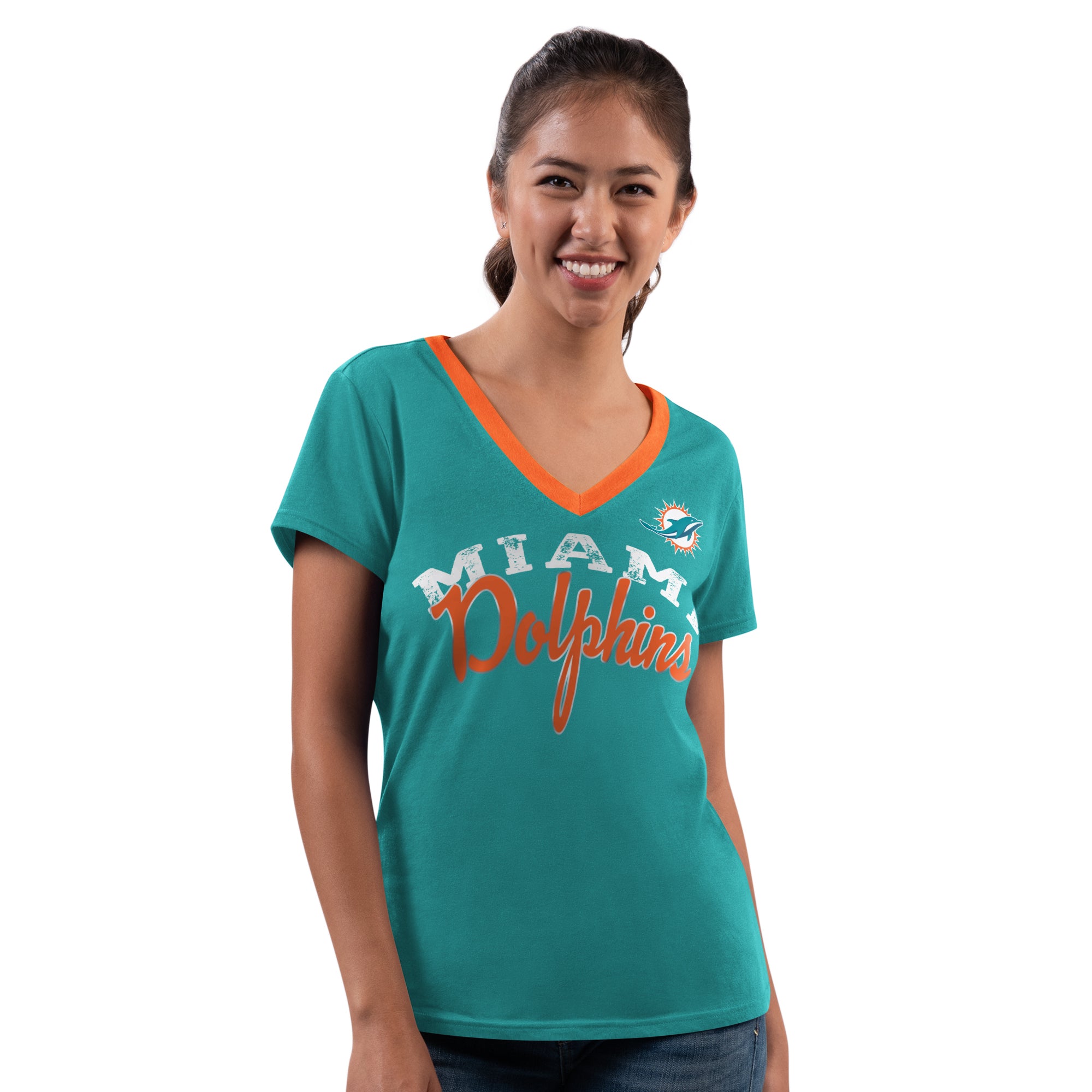 Miami Dolphins Glll 4Her Women's V-Neck Open Back T-Shirt - Aqua