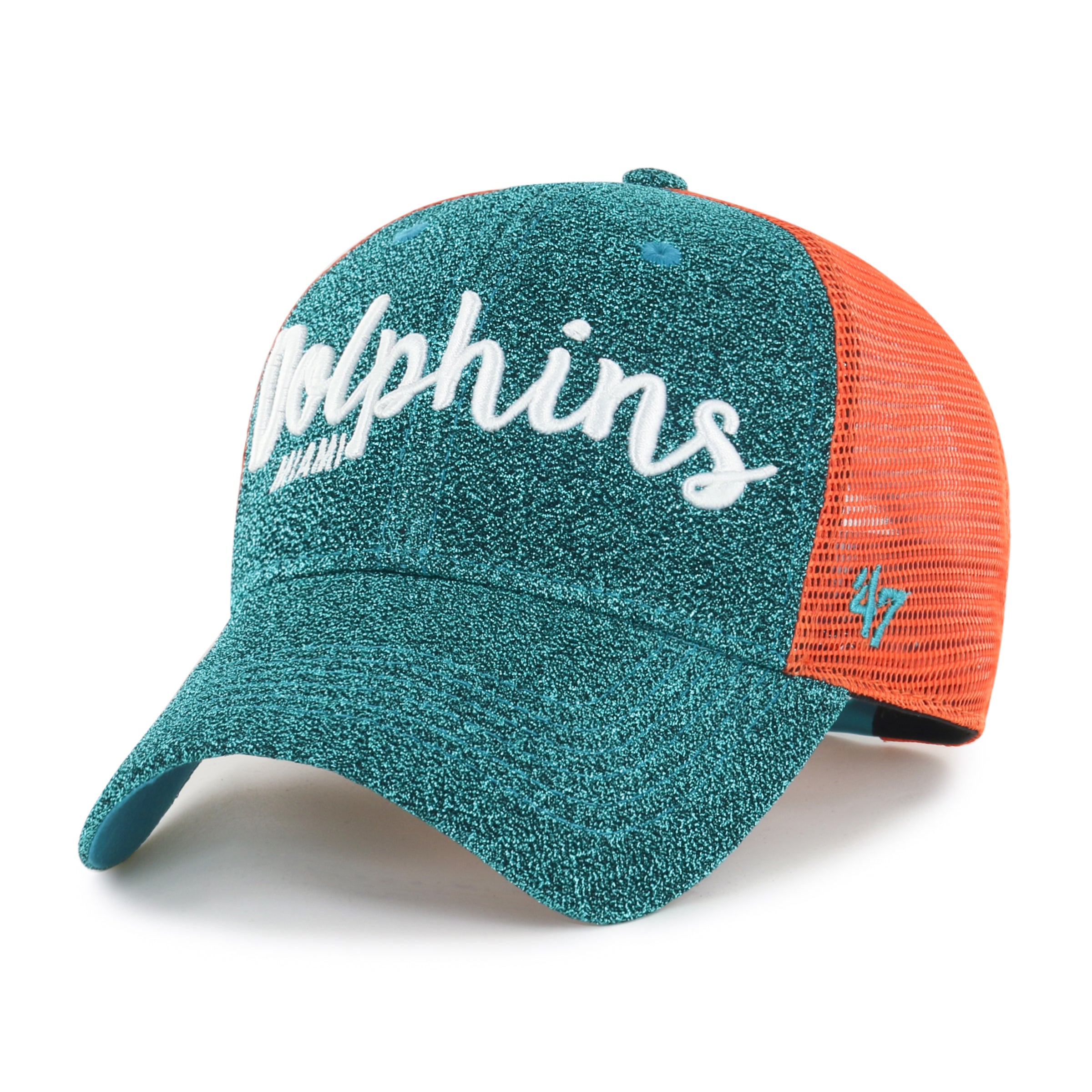 Miami Dolphins 47 Brand Womens Metallic Teal Encore Mesh Trucker Hat