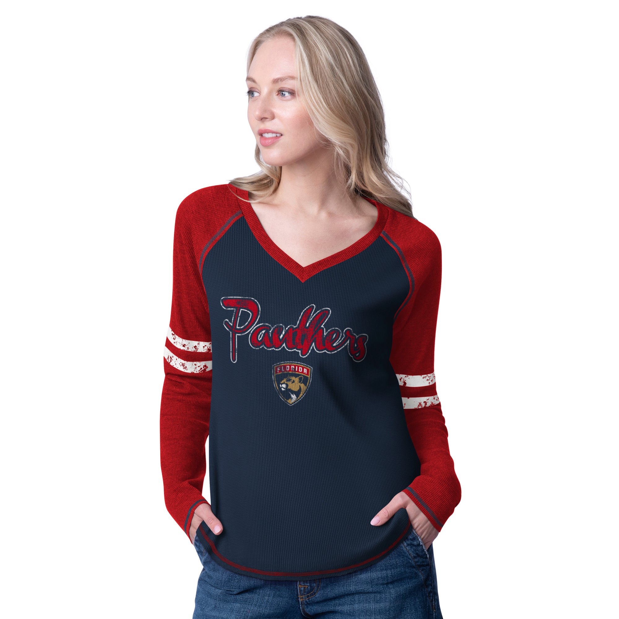Florida Panthers Glll  Women's  L/S V-Neck T-Shirt - Red / Navy