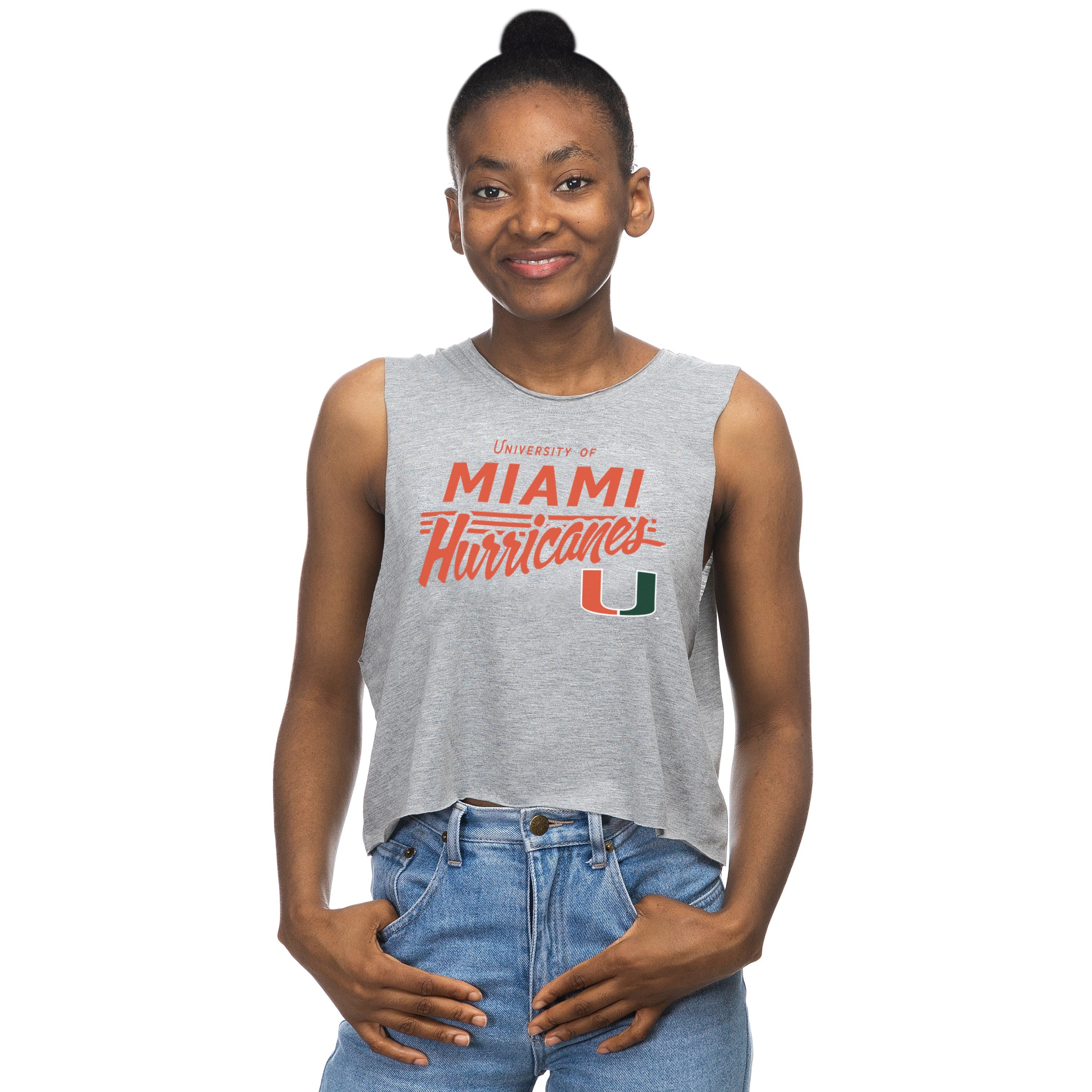 Miami Hurricanes ZooZatz Script Crop Muscle Tank Top - Gray