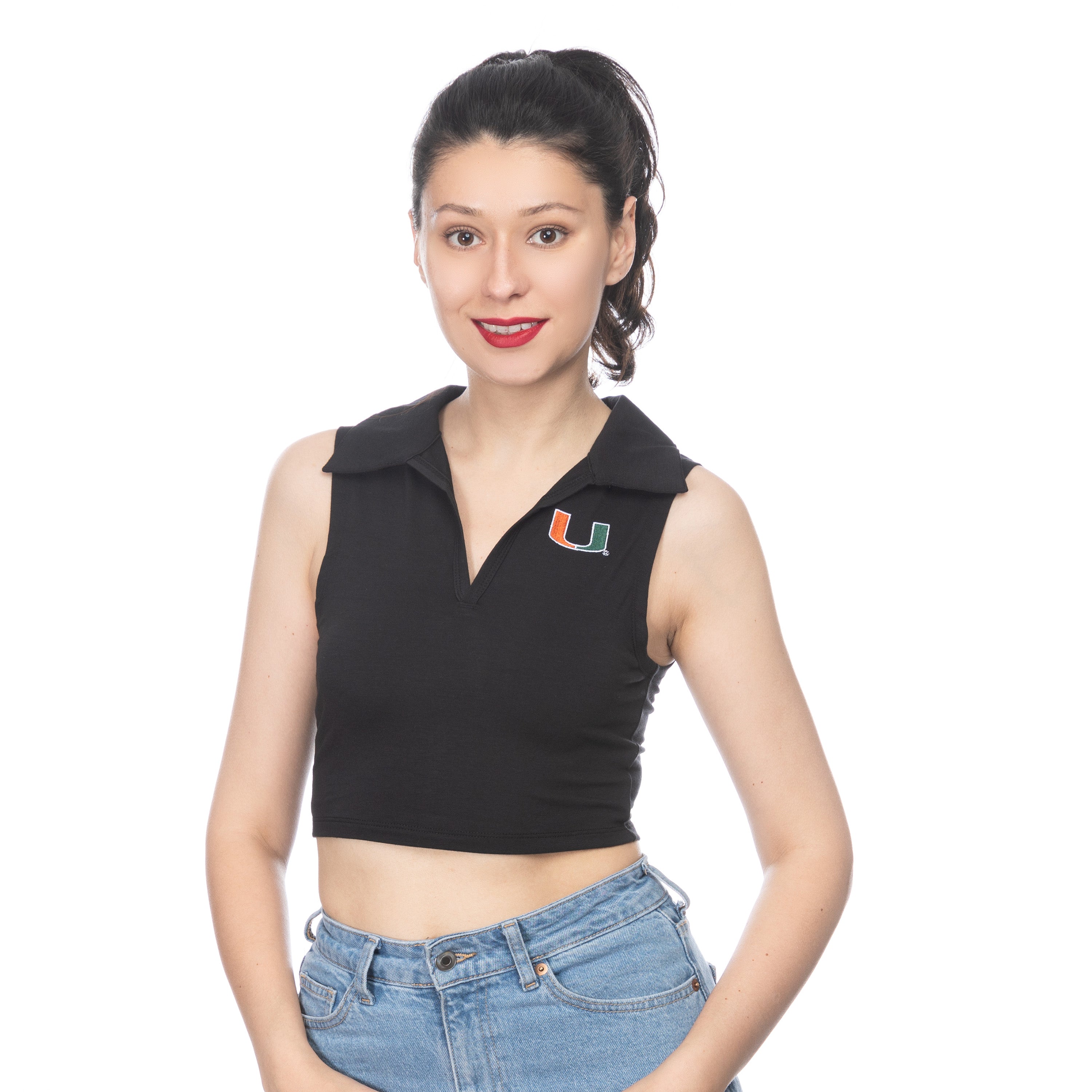 Miami Hurricanes ZooZatz U Polo Crop Top - Black