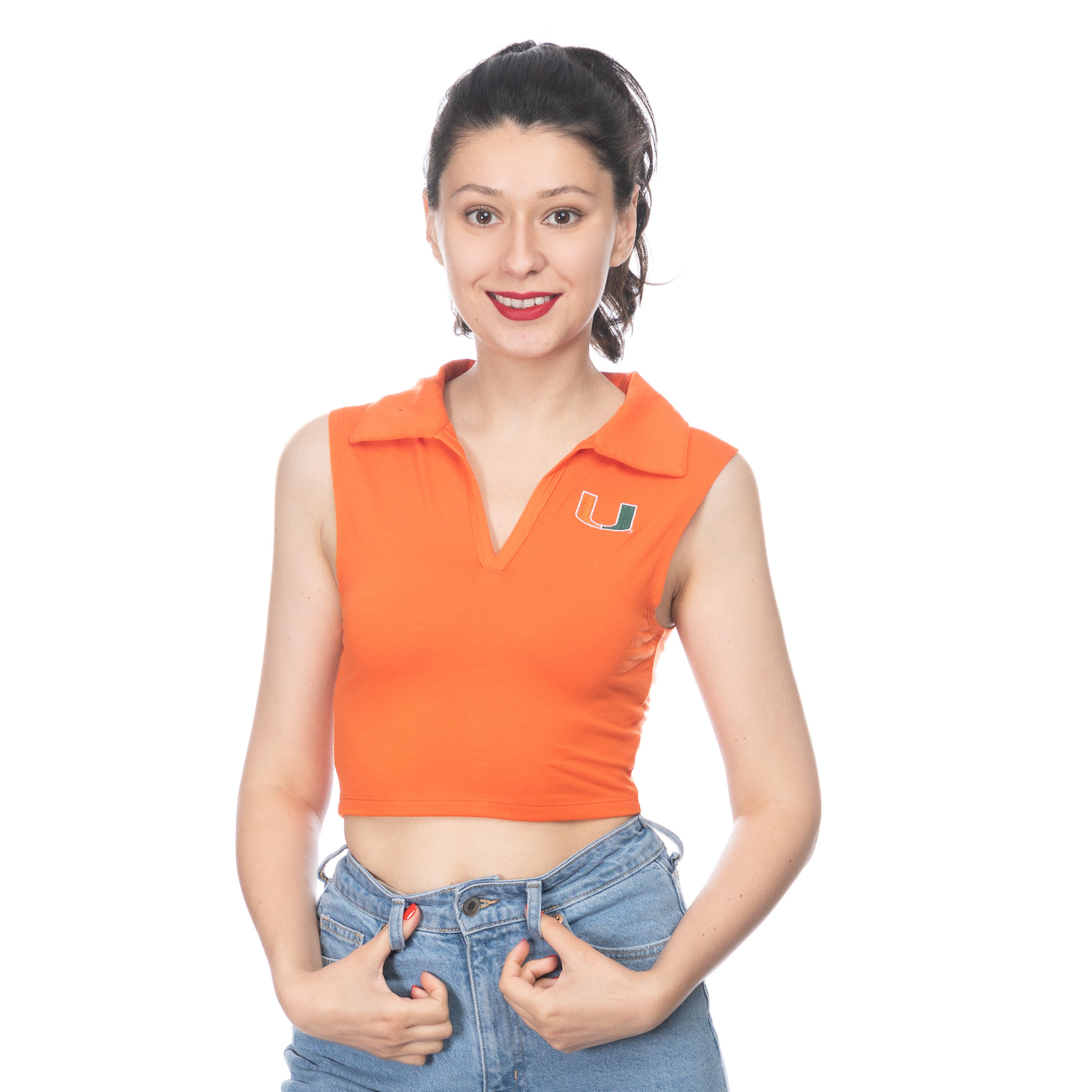 Miami Hurricanes ZooZatz U Polo Crop Top - Orange