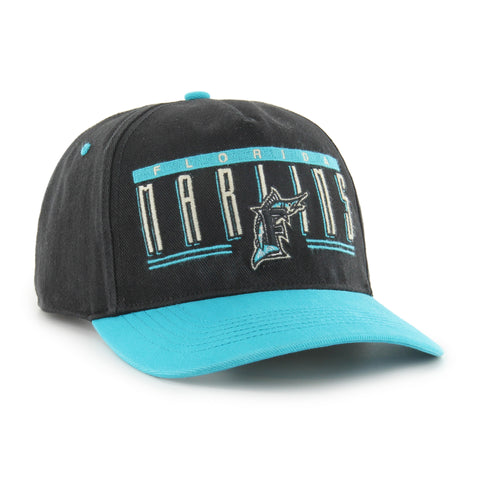 Miami Marlins 47 Brand Cooperstown Double Header Hitch Adjustable Hat - Black/Teal