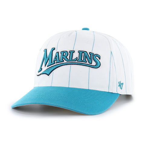 Miami Marlins 47 Brand Cooperstown Double Header Pinstripe Hitch Adjustable Hat - White/Teal