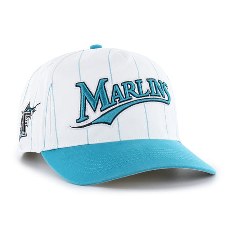 Miami Marlins 47 Brand Cooperstown Double Header Pinstripe Hitch Adjustable Hat - White/Teal
