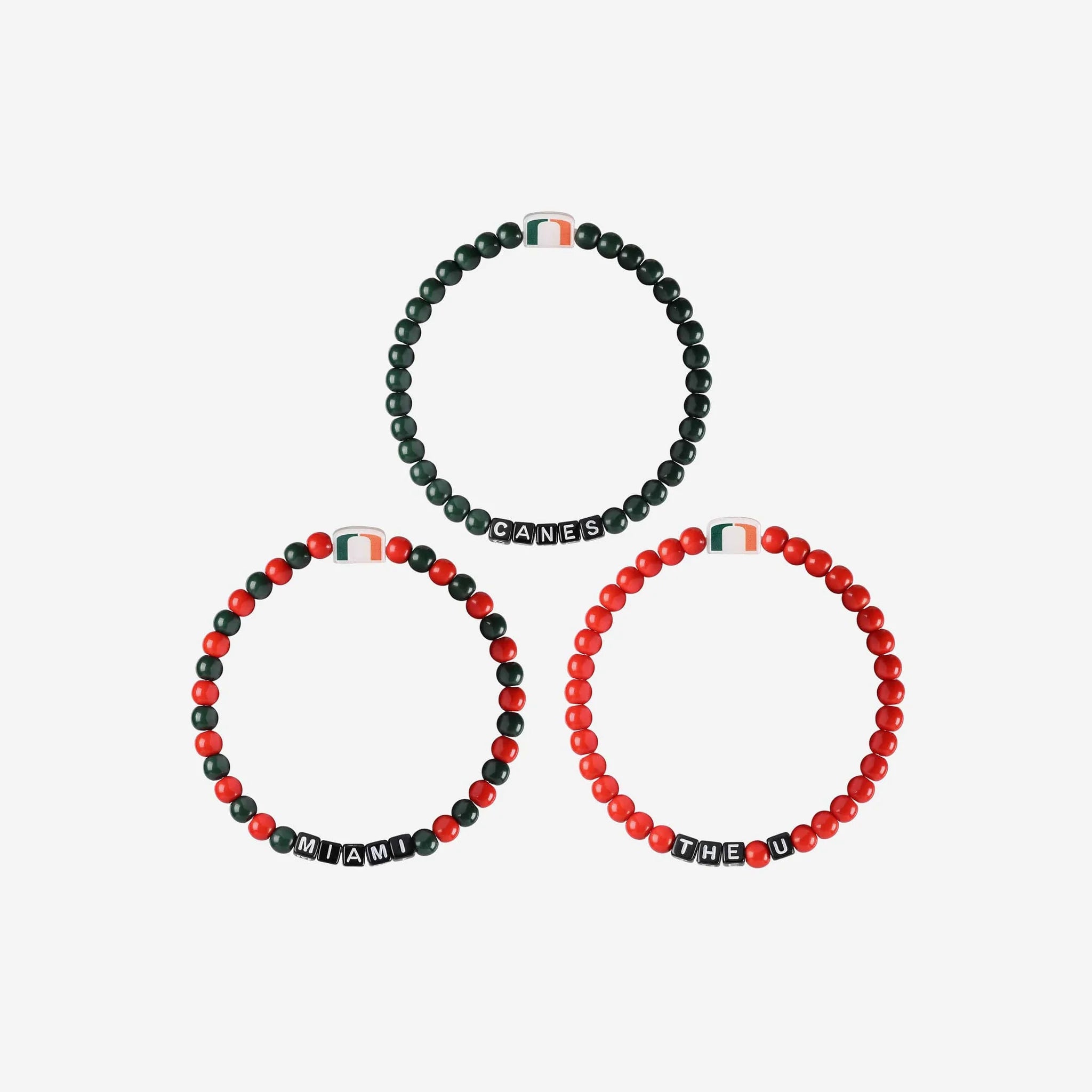 Miami Hurricanes 3 Pack Beaded Friendship Bracelets