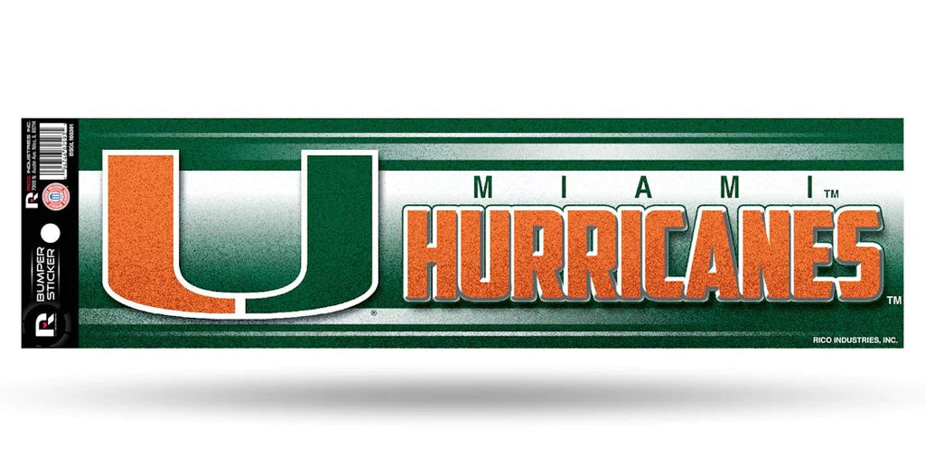 Miami Hurricanes 3" x 10" Glitter Bumper Sticker