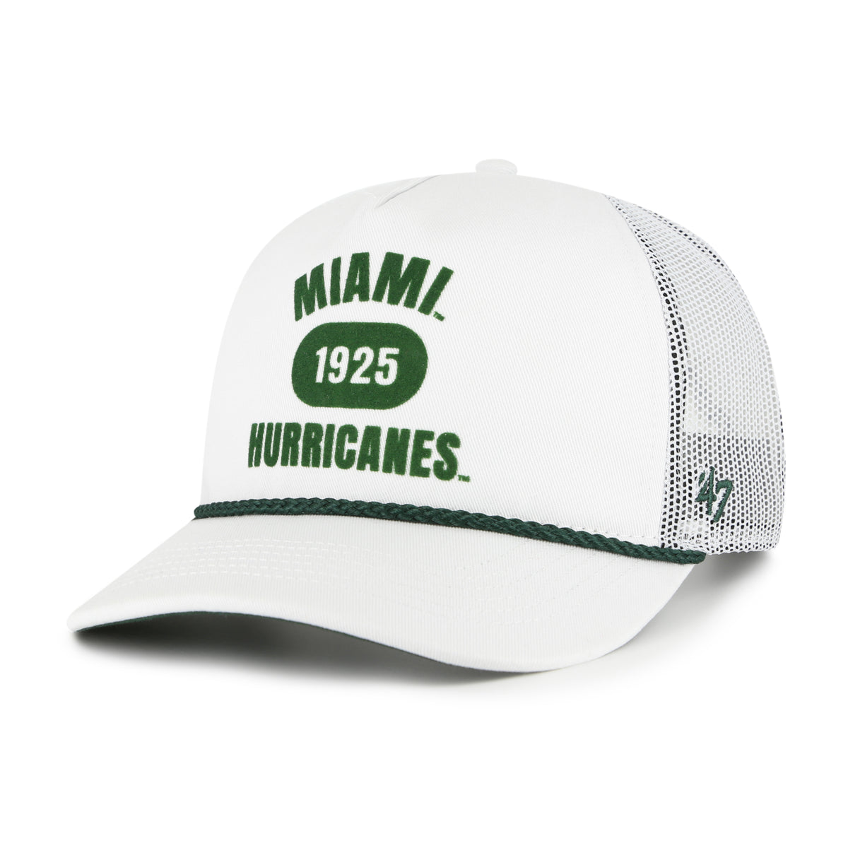 Miami Hurricanes 47 Brand Flock Ball Hitch Trucker Hat - White
