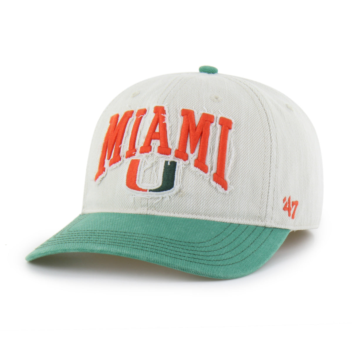 Miami Hurricanes 47 Brand Groton Franchise Fitted Hat - Mojave/Green