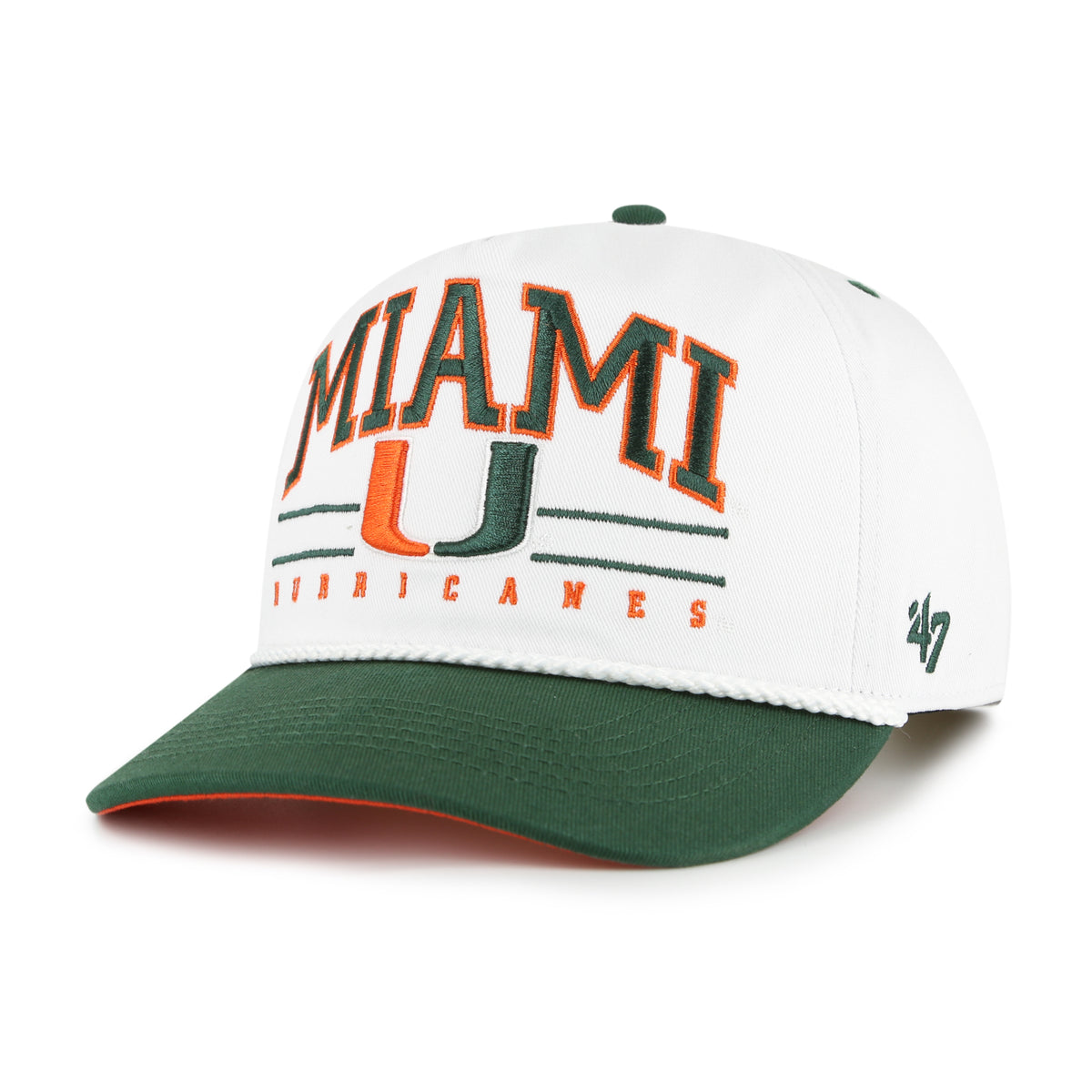 Miami Hurricanes 47 Brand Roscoe Hitch Adjustable Hat - White/Green