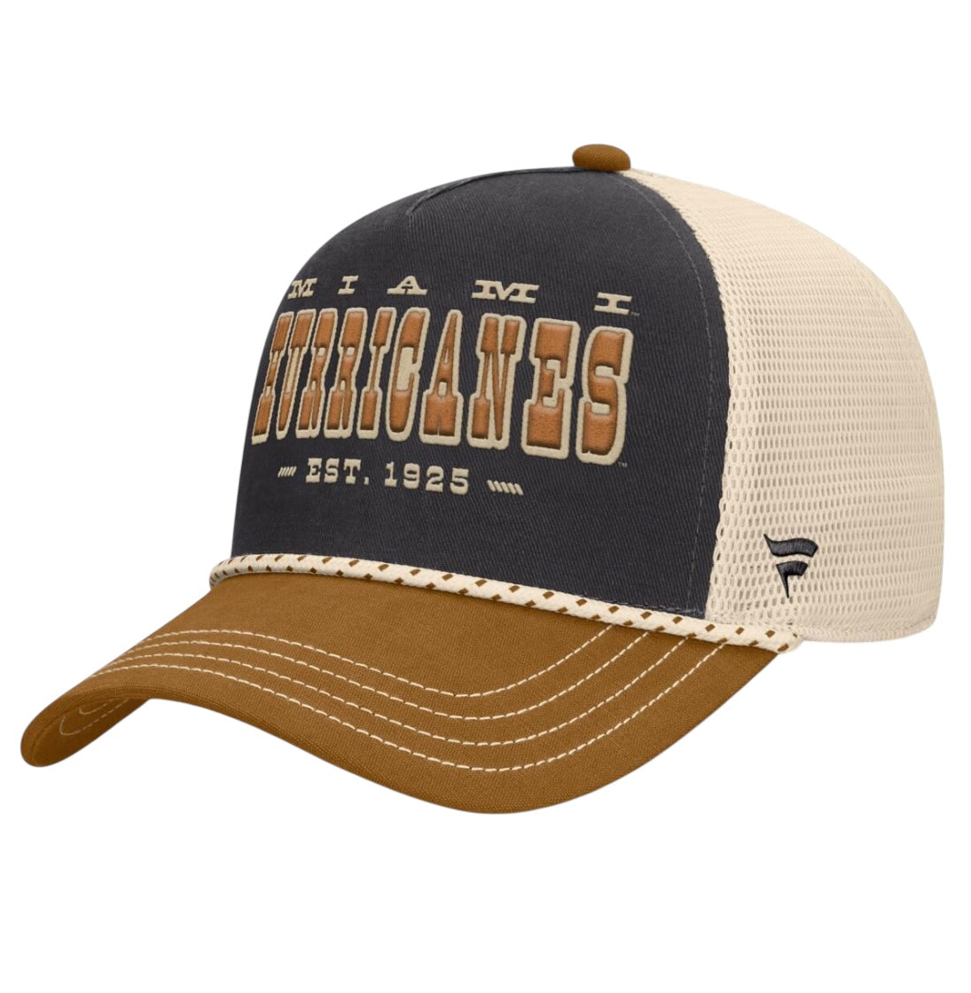 Miami Hurricanes Fanatics Southbound Adjustable Trucker Hat - Phantom Charcoal/Brown/Cream
