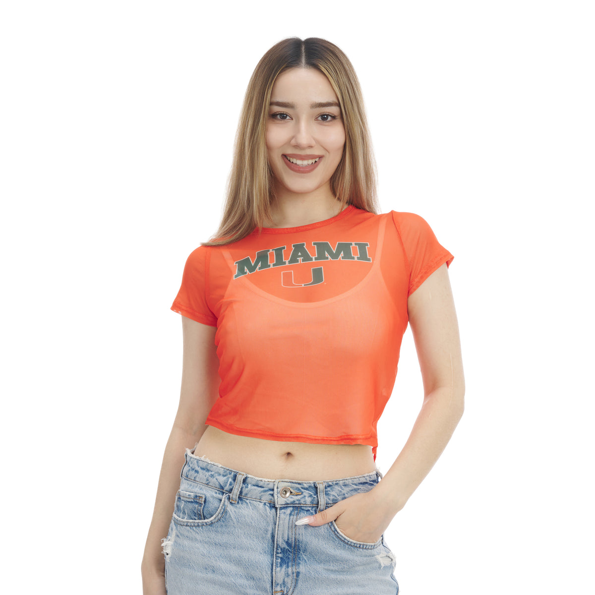 Miami Hurricanes ZooZatz Mesh Sheer Crop T-Shirt - Orange