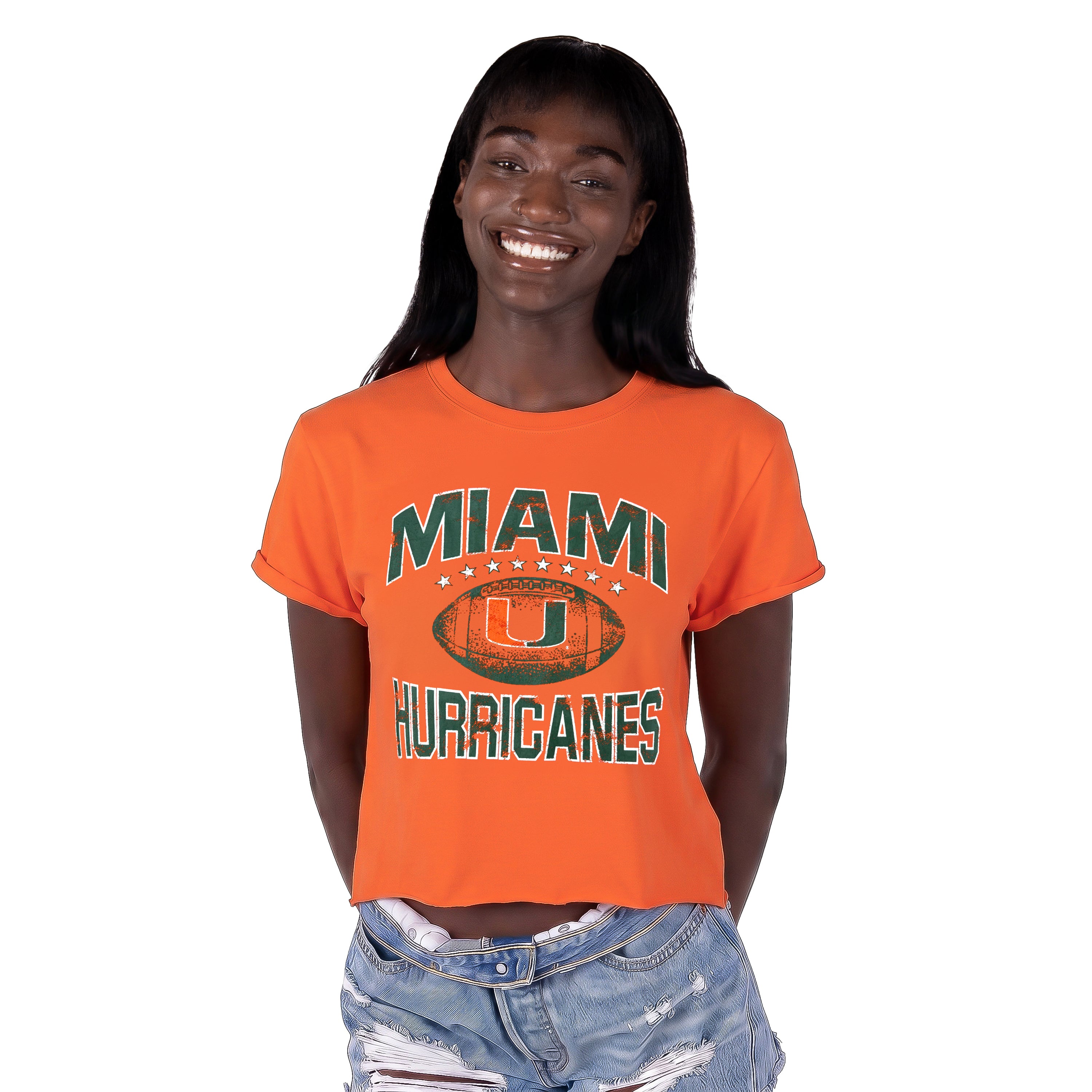 Miami Hurricanes Women's ZooZatz Primetime Long Crop T-Shirt - Orange