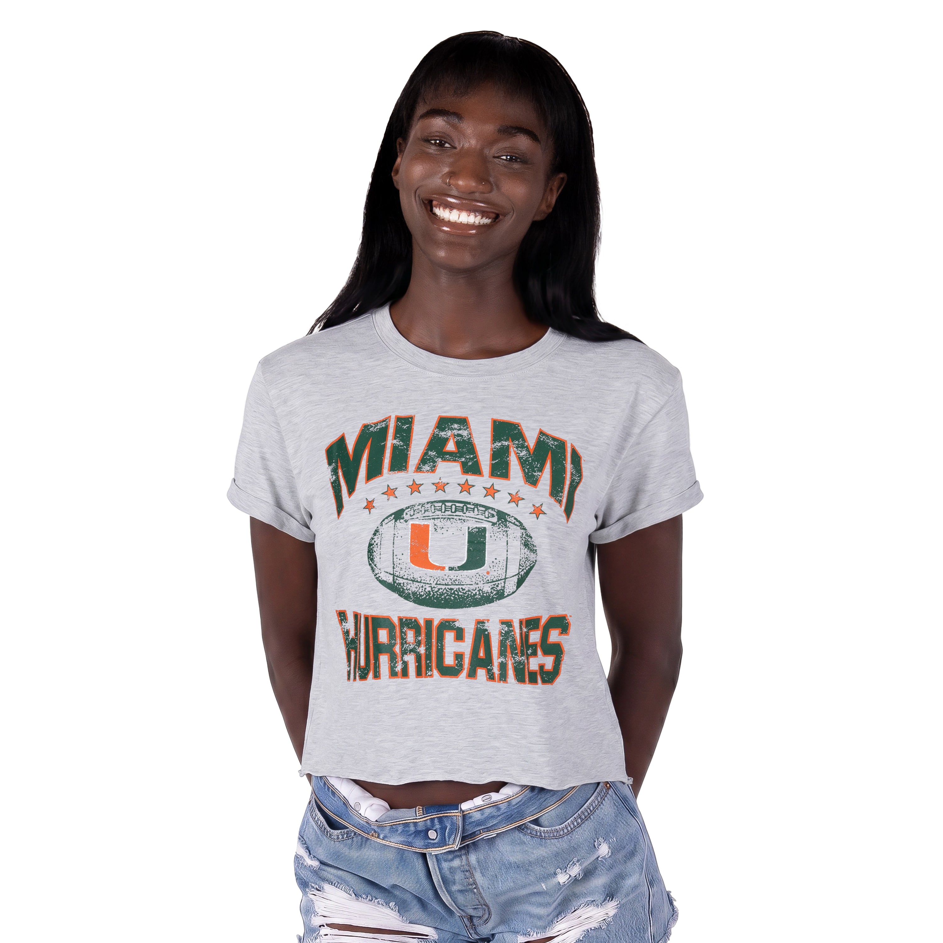 Miami Hurricanes Women's ZooZatz Primetime Long Crop T-Shirt - Grey