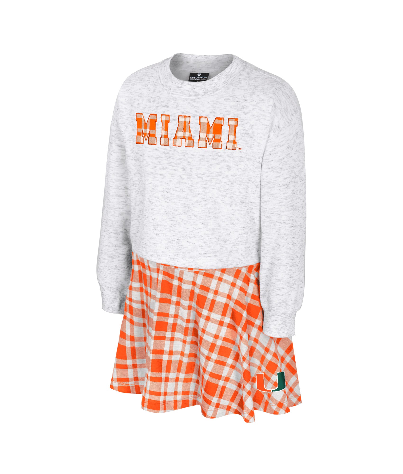 Miami Hurricanes Colosseum Girls Marceline Plaid Sweater/Dress Set - Vanilla Cream