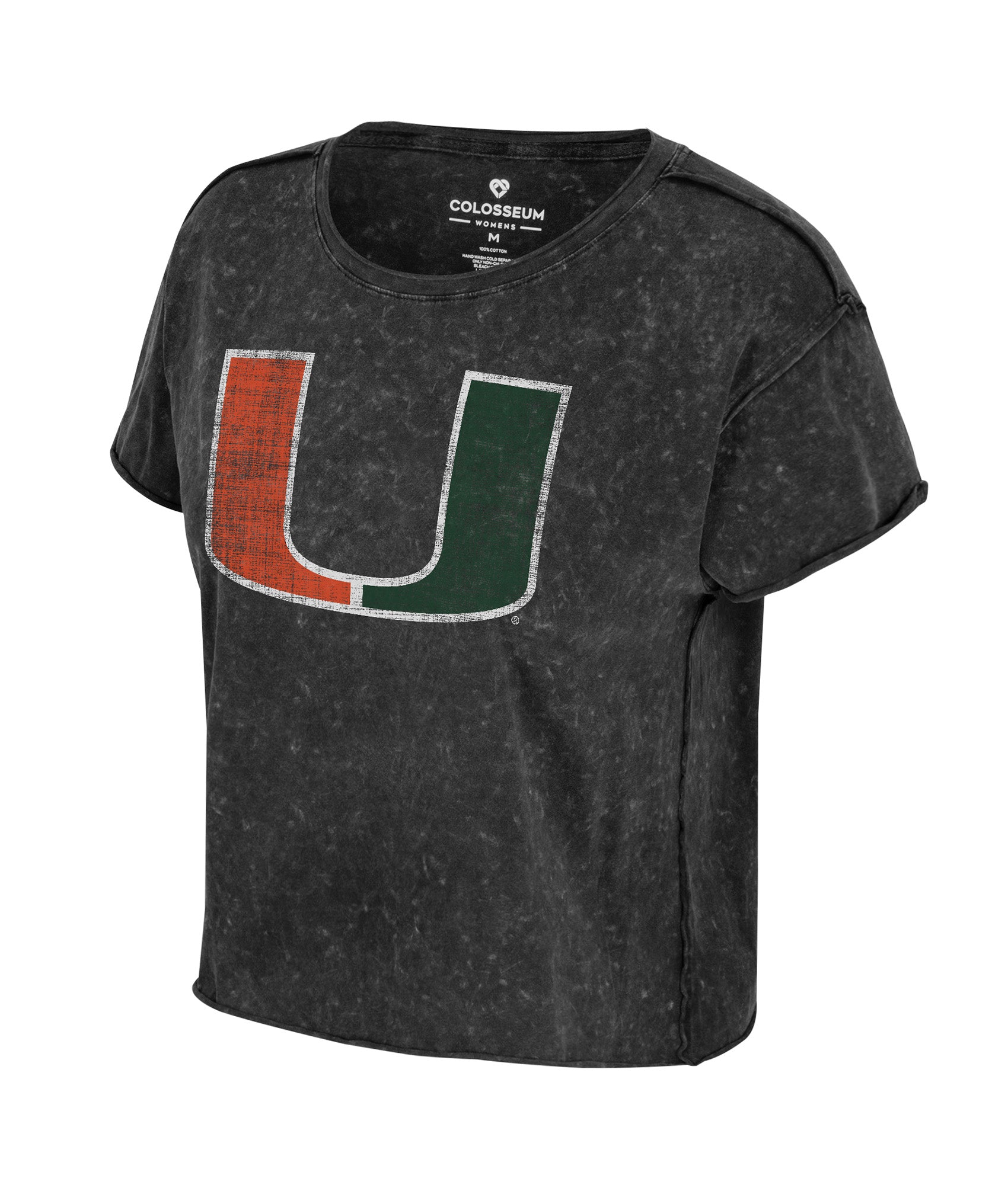 Miami Hurricanes Colosseum Women's Playing the Field Crop T-Shirt - Washed Charcoal