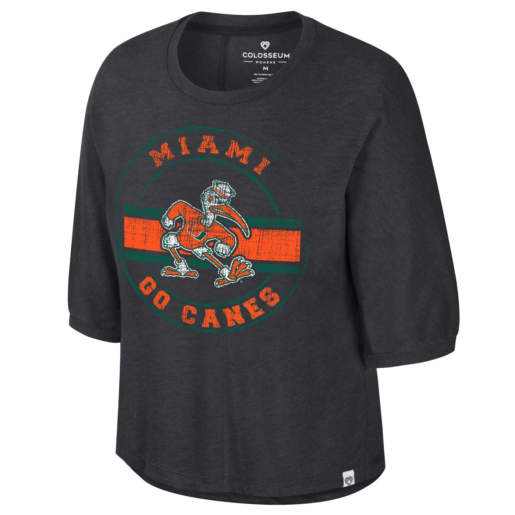 Miami Hurricanes Colosseum Women's Elphaba Dolman T-Shirt - Charcoal Black