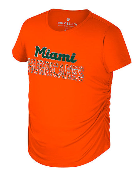 Miami Hurricanes Colosseum Girls Bree Ruched T-Shirt - Orange