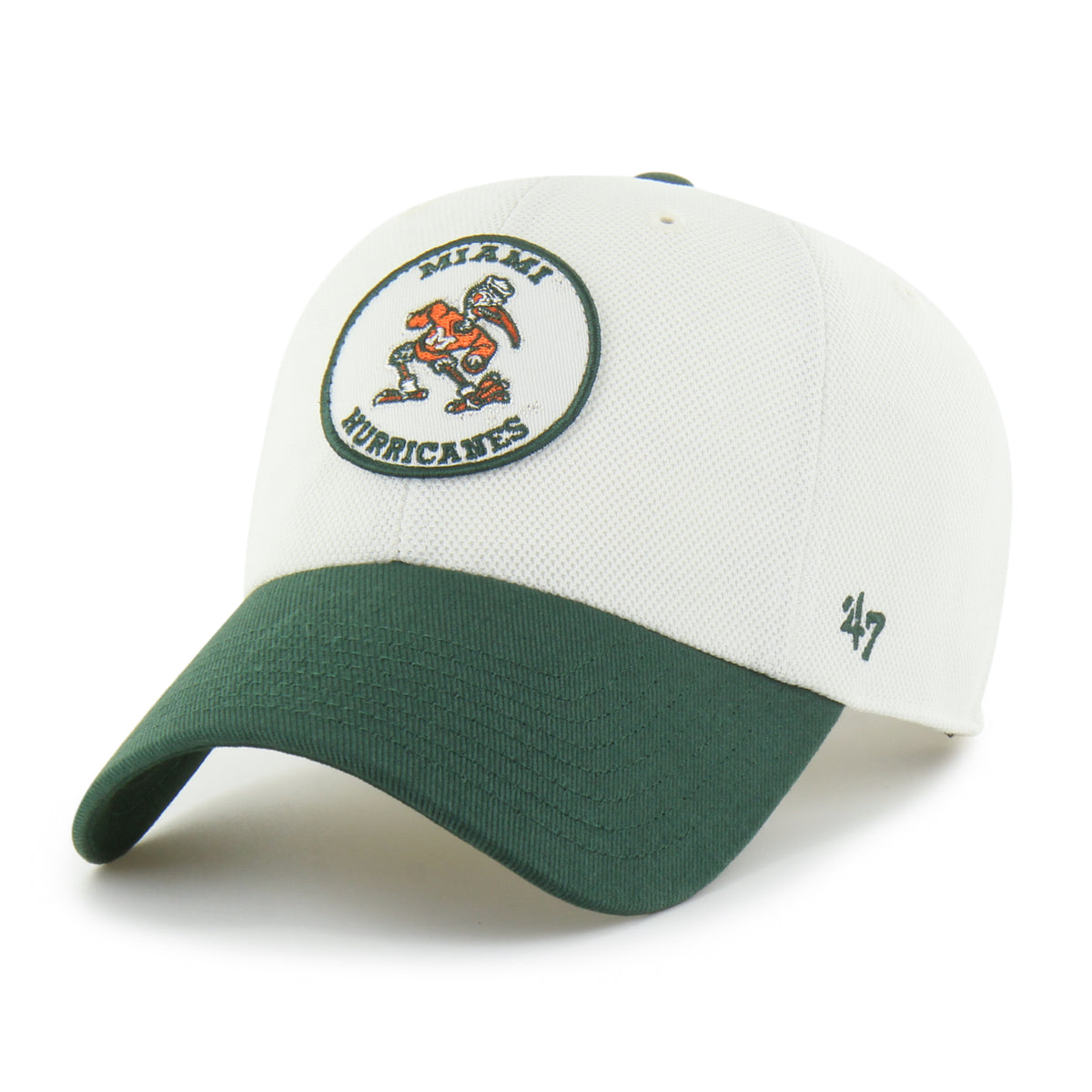 Miami Hurricanes 47 Brand Pique Sebastian Patch Clean Up Adjustable Hat - Sandstone/Green