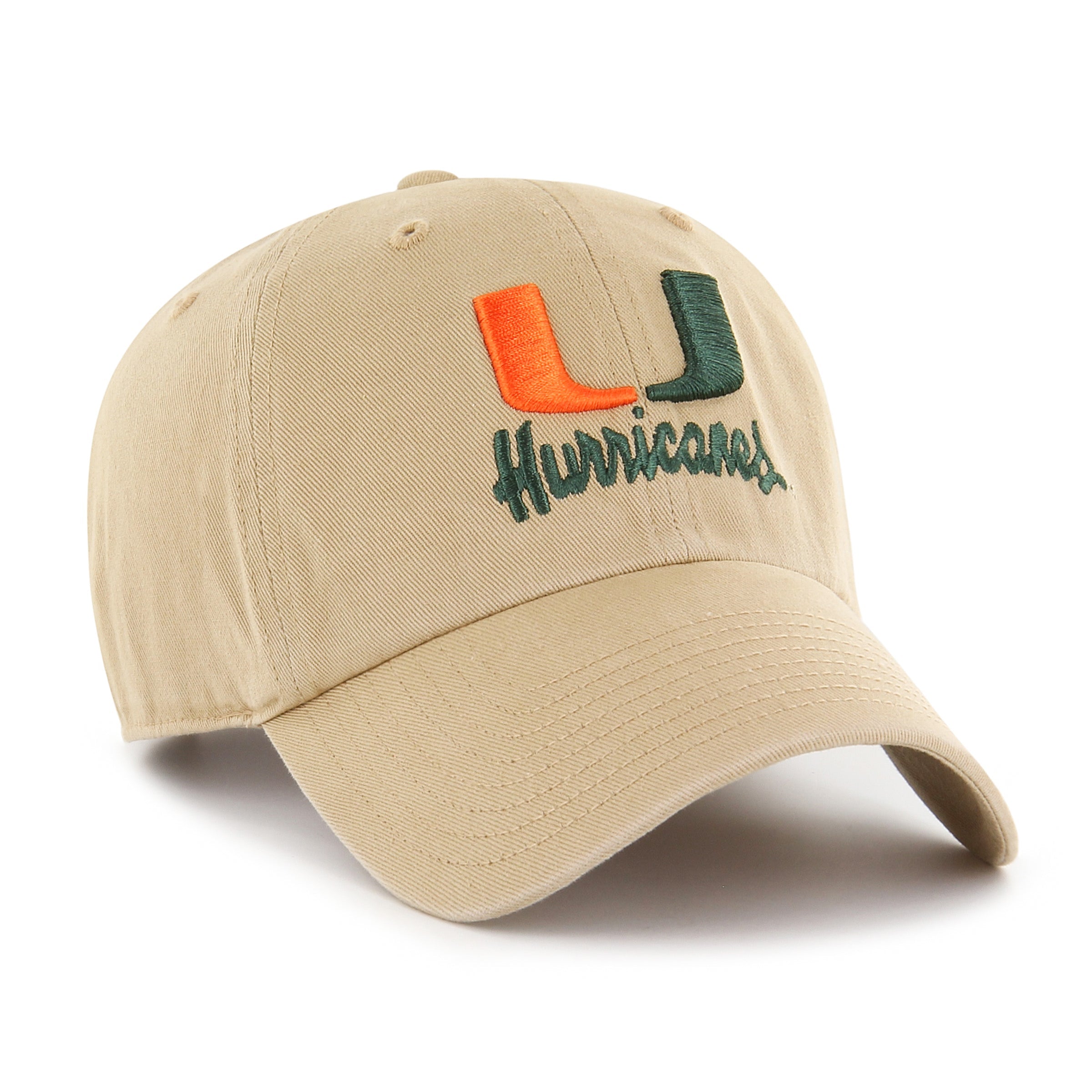 Miami Hurricanes 47 Brand Script Clean Up Adjustable Hat - Khaki