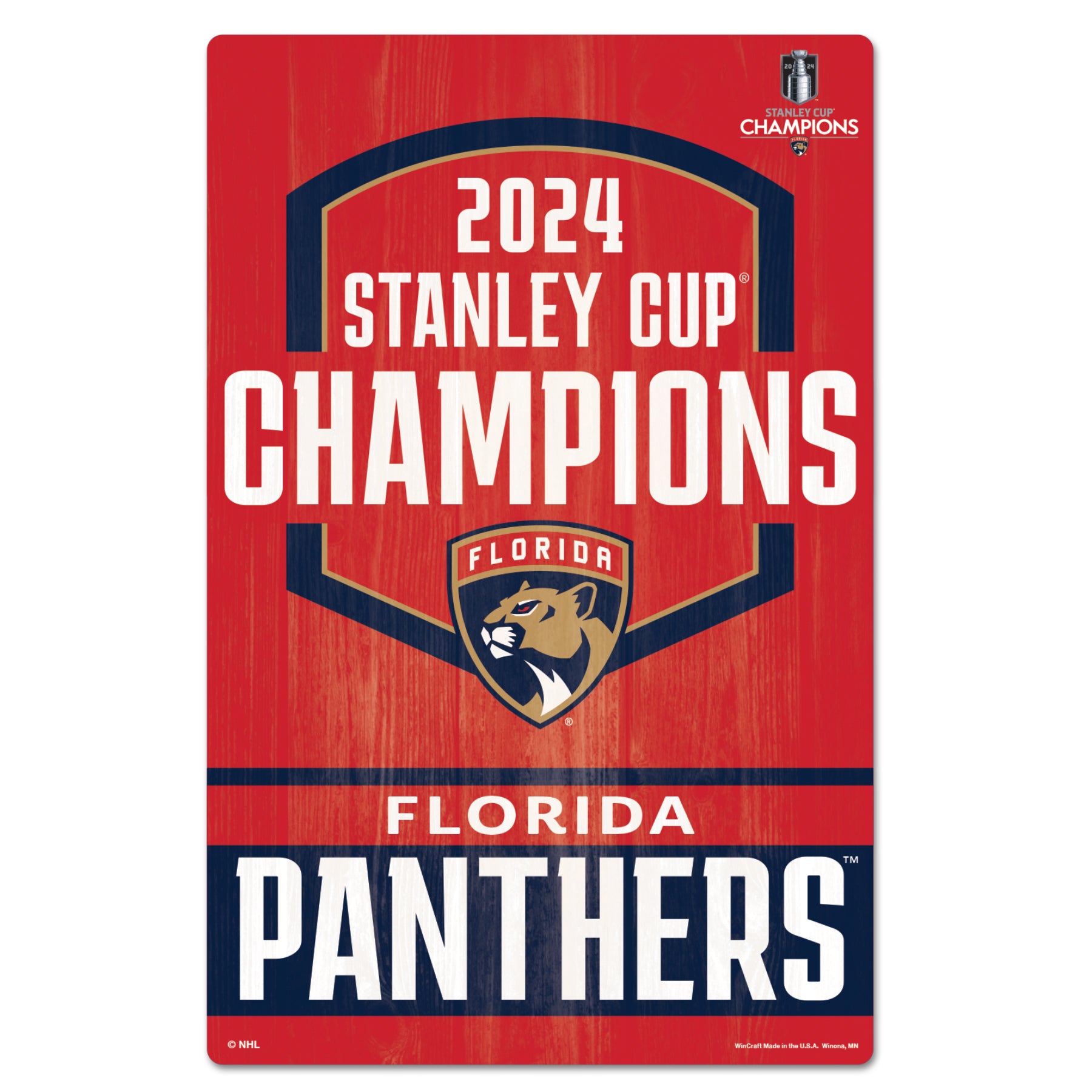 Florida Panthers 2024 Stanley Cup Champions Wood Sign - 11 x 17