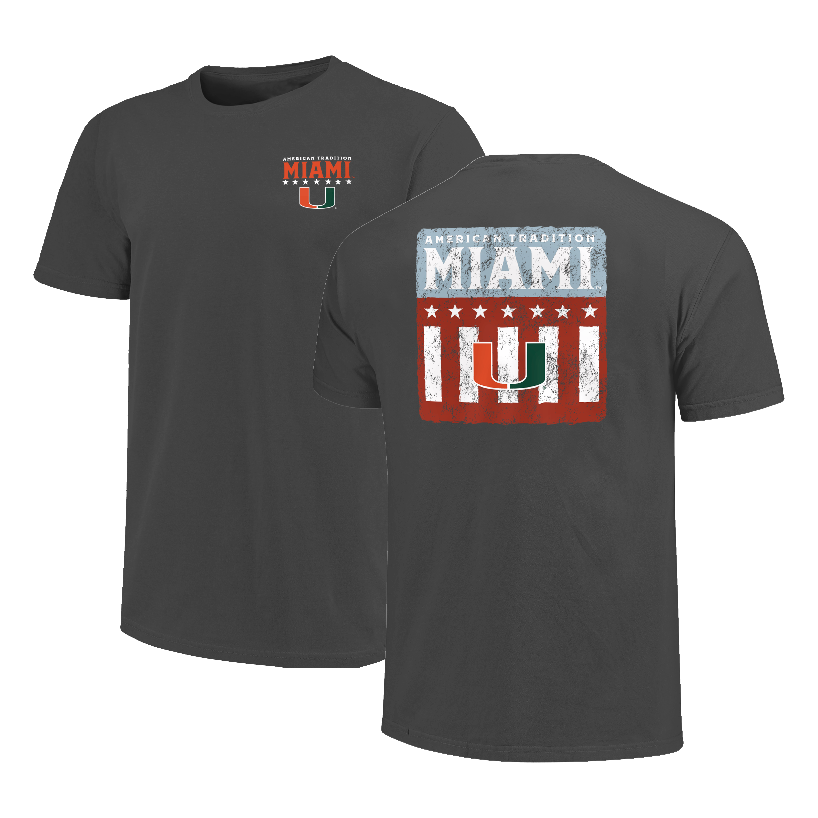 Miami Hurricanes Logo Stripes Comfort Color T-Shirt - Pepper