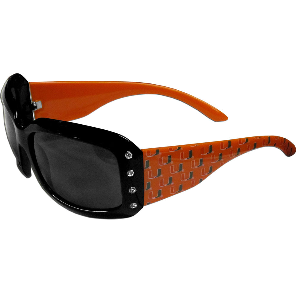 Miami Hurricanes Women's Rhinestone Sunglasses - U Logo Sides