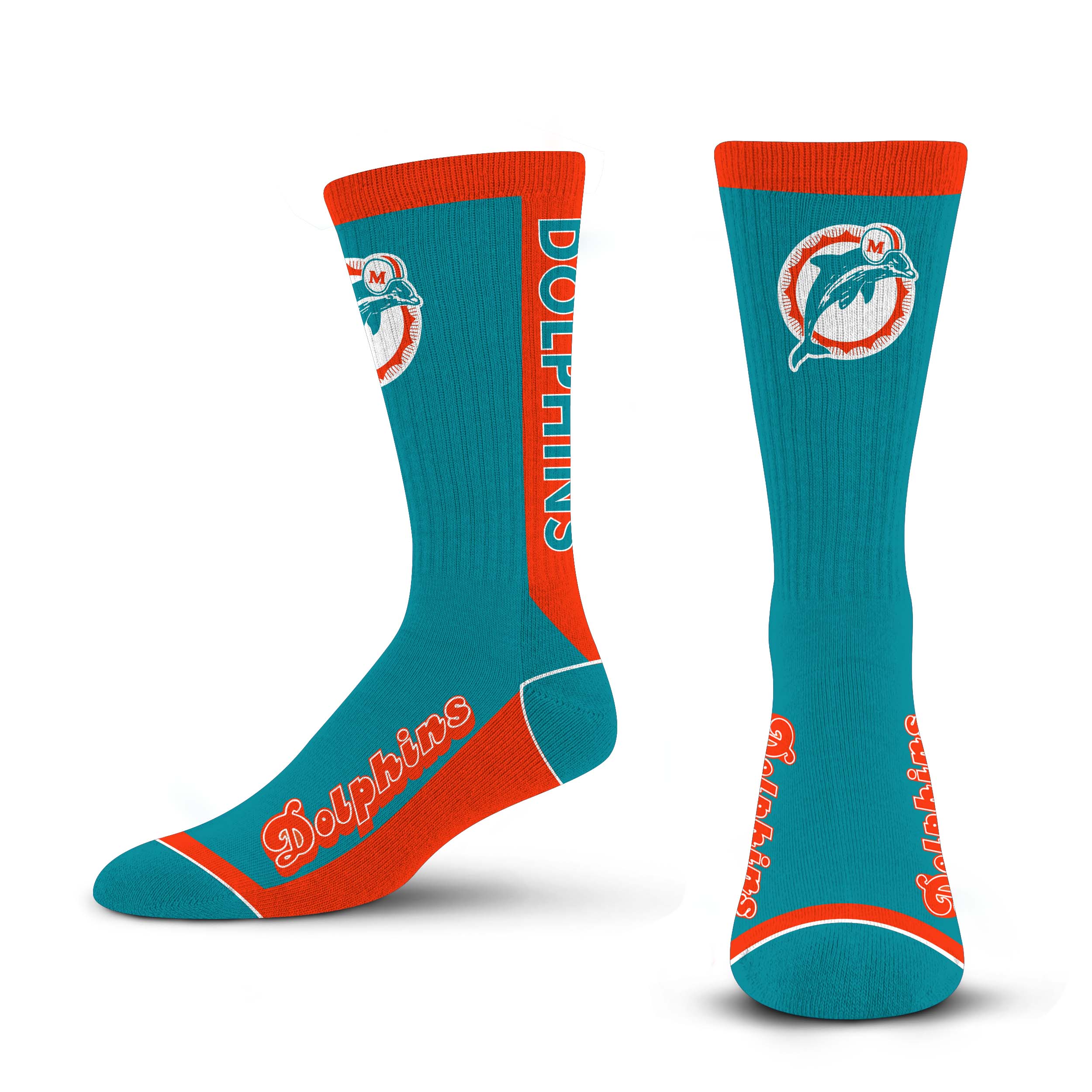 Miami Dolphins Original Logo Retro Socks by For Bare Feet - Aqua/Orange