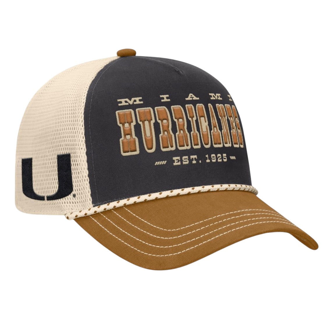 Miami Hurricanes Fanatics Southbound Adjustable Trucker Hat - Phantom Charcoal/Brown/Cream