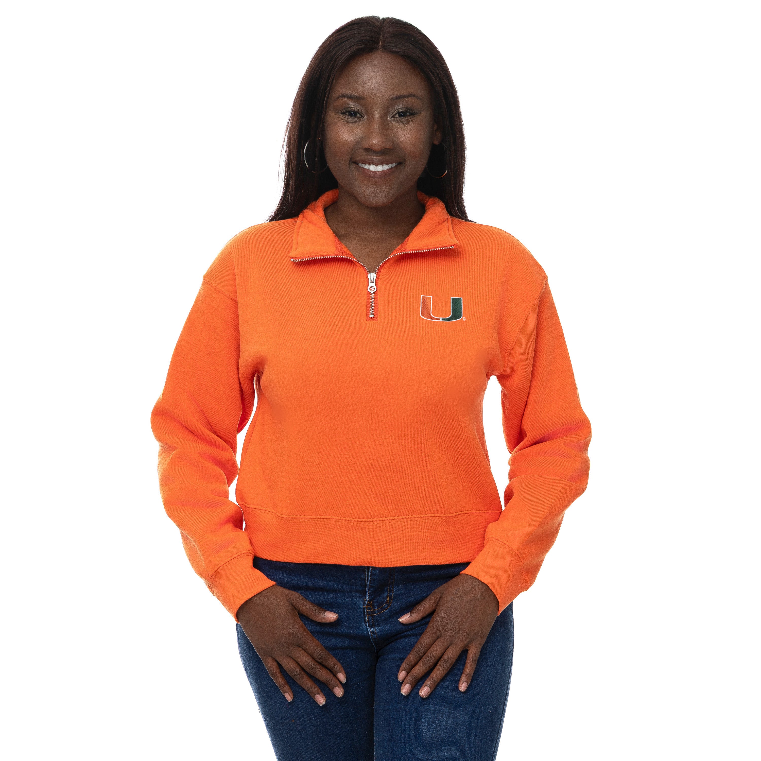 Miami Hurricanes Zoozatz Women's Fleece Waist Crop 1/4 Zip Pullover - Orange