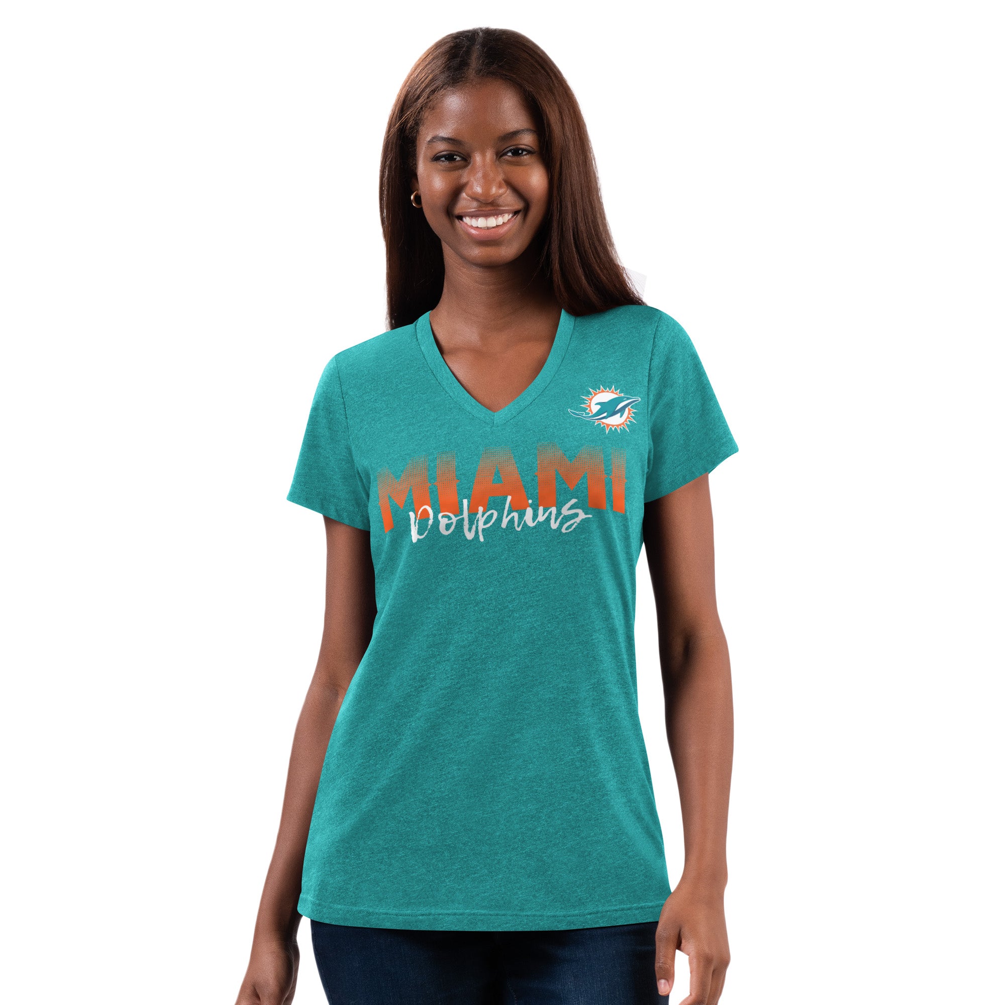 Miami Dolphins G-III 4Her by Carl Banks Women's Snap V-Neck T-Shirt - Aqua